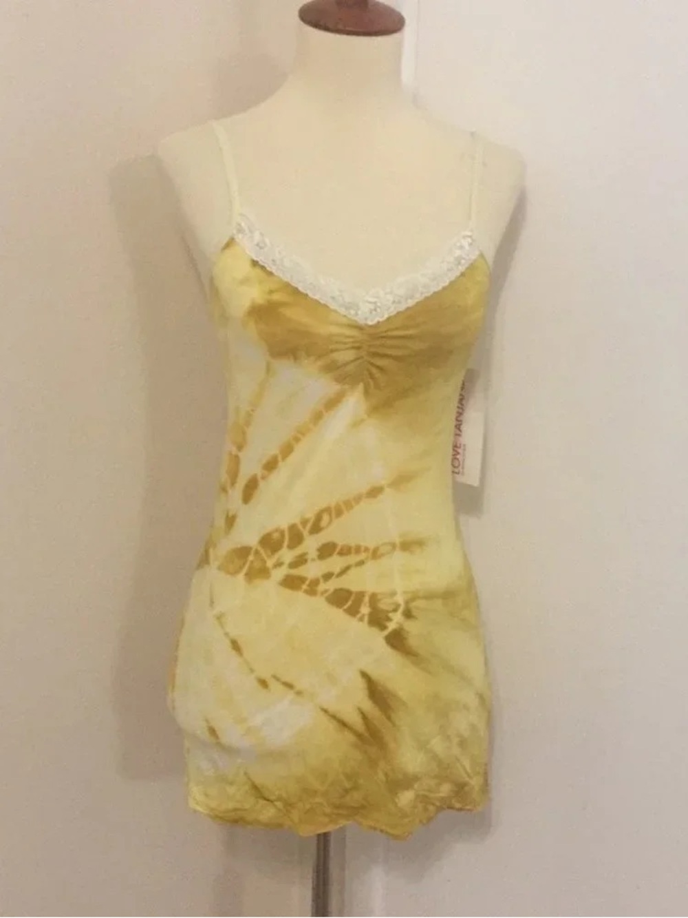 Yellow Tie-Dye Lace-Trim Slip Dress - Women Intimates & Sleepwear